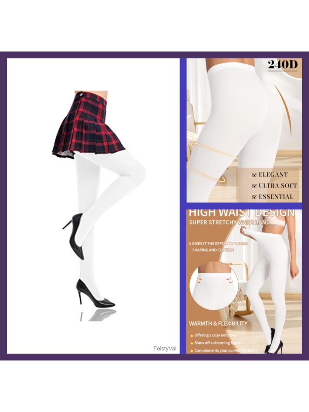 Women's 240D Opaque Control Top High Stretch Nylon Tights Pantyhose